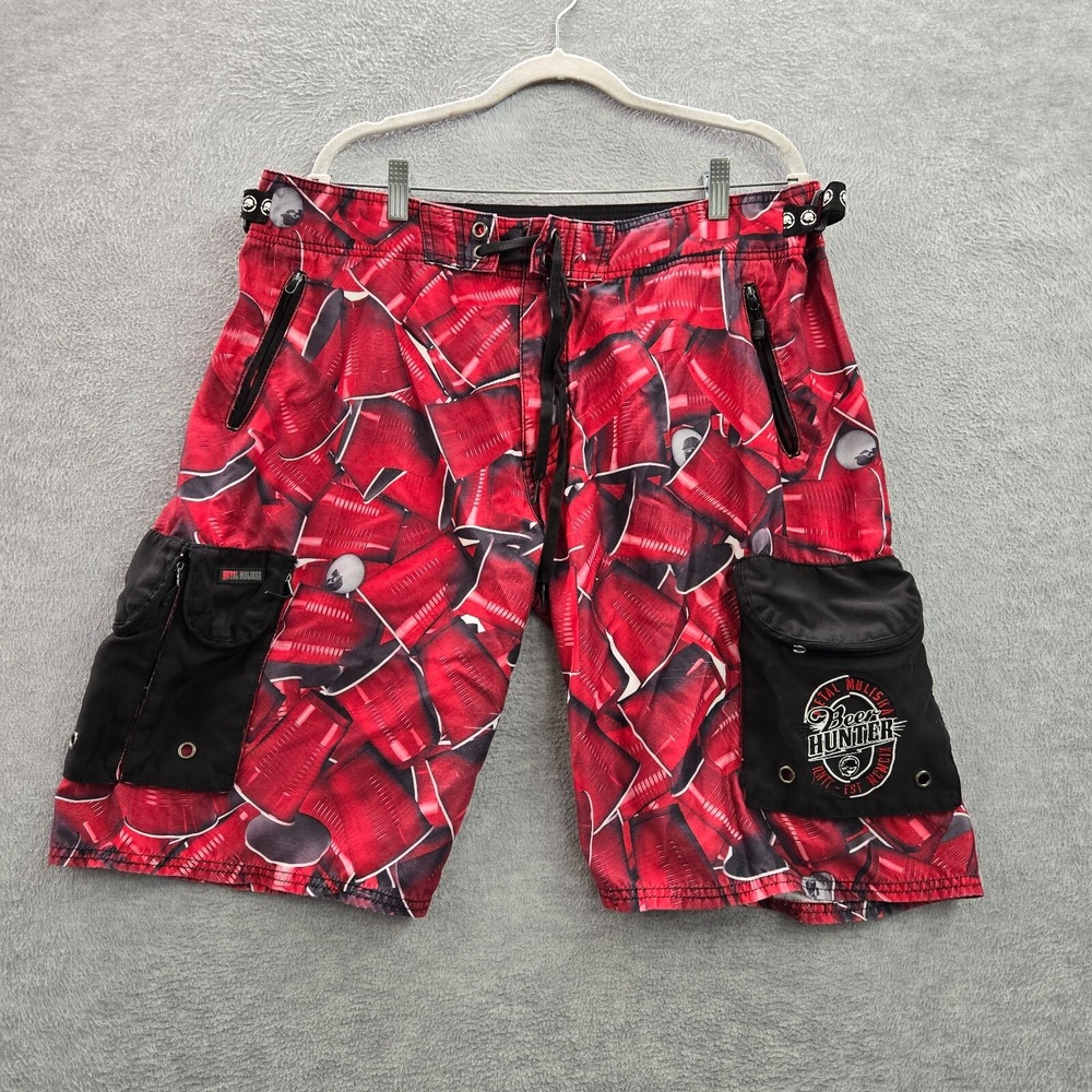 VINTAGE Metal Mulisha Swimwear 38 Red Board Shorts Grunge Skater Y2K Cargo READ
